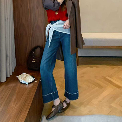 四面弹牛仔裤！DIMO秋季新款窄版直筒裤女小个子九分法棍裤丹宁色