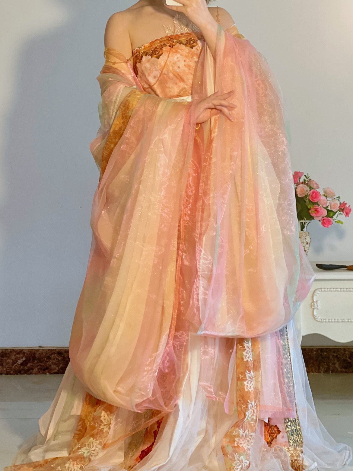 已成团原创汉服国风橘色可拆卸诃子裙南北朝大袖襦仙气六米摆金鳞,女装/女士精品,汉服半身裙,淘宝优惠券,粉丝福利购,淘宝优惠卷