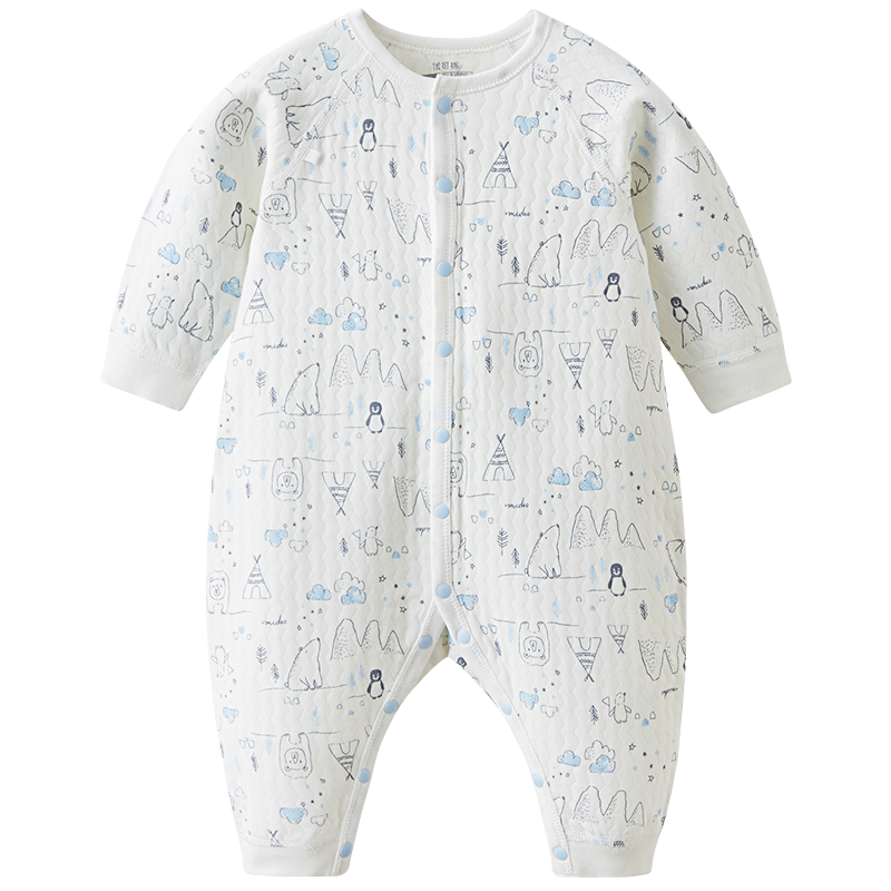 【品牌亏清】优可棉夹丝棉婴儿秋冬长袖保暖爬服开襟连体衣柔软
