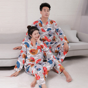100%纯棉长款汗蒸服大码睡衣男女士全棉桑拿家居服洗浴衣套装睡衣