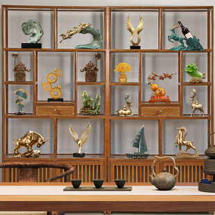 新中式客厅玄关隔断柜酒柜装饰品办公室展示柜书柜博古架摆件