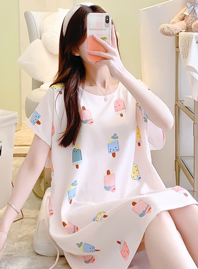棉绸夏季甜美短袖系绳家居服睡裙
