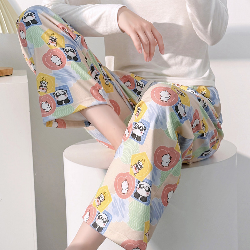 德绒保暖睡裤秋冬天休闲简约可外穿家居服卡通带口袋单裤女士长裤