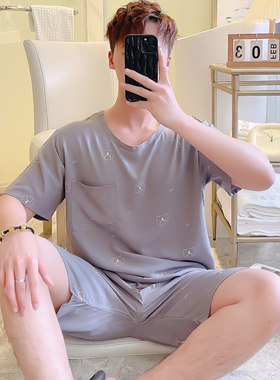 男士棉绸短袖睡衣套装