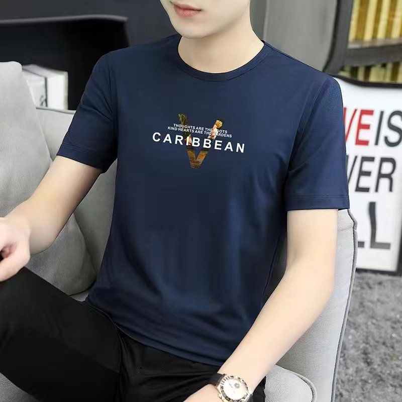 印花潮牌黑色上衣短袖t恤男士