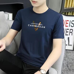 莫代尔棉男士短袖t恤2026夏季新款潮牌潮流圆领印花黑色体恤小衫