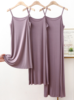 莫代尔睡裙女白色吊带长裙夏天款内搭打底连衣裙黑色中长款家居裙