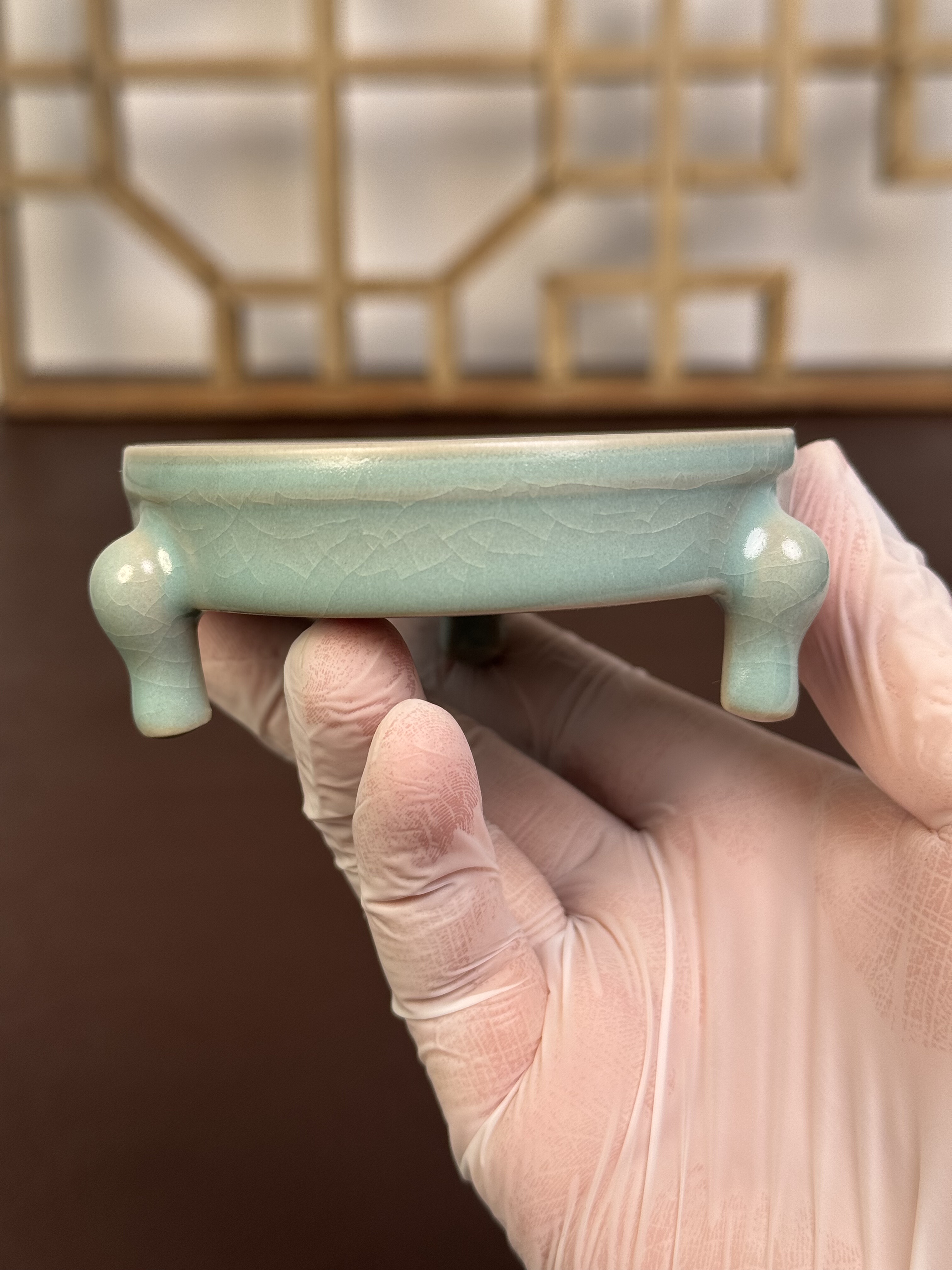 一物一拍008仿古釉三足洗汝瓷三足茶具配件陶瓷茶壶垫开片可养