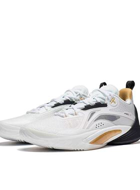 李宁LINING闪击10黑白色运动回弹低帮实战室内篮球鞋ABAT085-5