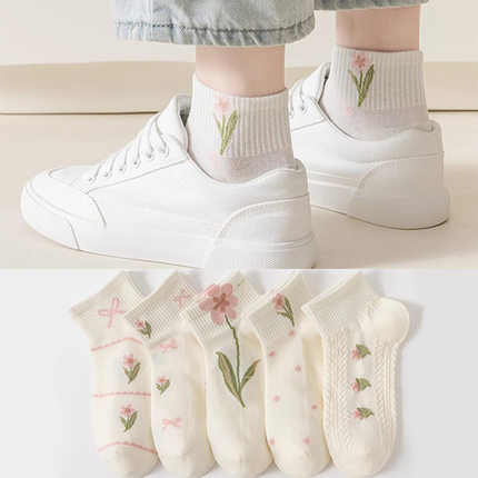 诸暨袜子女短筒袜春夏薄款透气吸汗日系花朵可爱夏季学生运动短袜