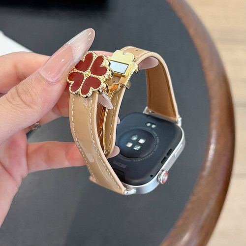 适用红米watch亮面漆皮四叶草带