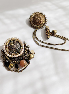 花开饰界原创复古文艺流苏胸针女链条别针外套毛衣配饰扣针饰品