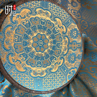 特价!宽150cm黄底蓝宝相花纹团织锦缎蒙古袍布料周岁唐马甲面料