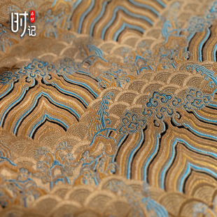 海浪纹织锦缎布料diy工艺品金口包包装书卷 旗袍面料提花缎水浪花