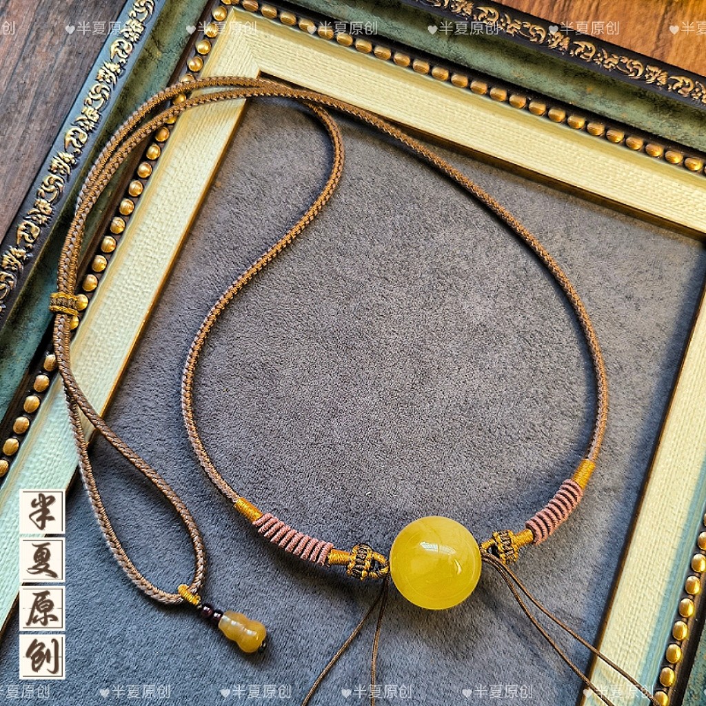 手工编织高档货质感黄金蜜蜡绿松石圆珠桶珠子横穿款项链挂绳子女,饰品/流行首饰/时尚饰品新,绳,淘宝优惠券,粉丝福利购,淘宝优惠卷