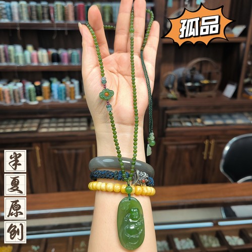 一物一拍孤品天然和田玉碧玉佛公链吊坠子挂件毛衣链带证书女款