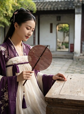 腰扇古风女式可折叠团扇中国风扇子汉服舞蹈扇古典长柄流苏小圆扇