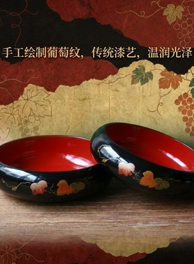 日本年轮涂 葡萄纹 漆器小钵 套装 金莳绘漆器碗 全新全品带