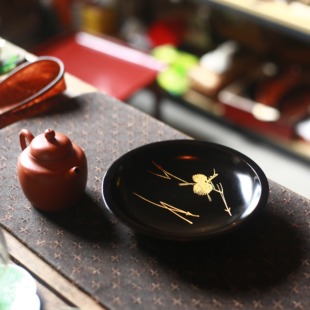 大漆日本回流壶承沈金储水干泡壶承茶点盘果碟