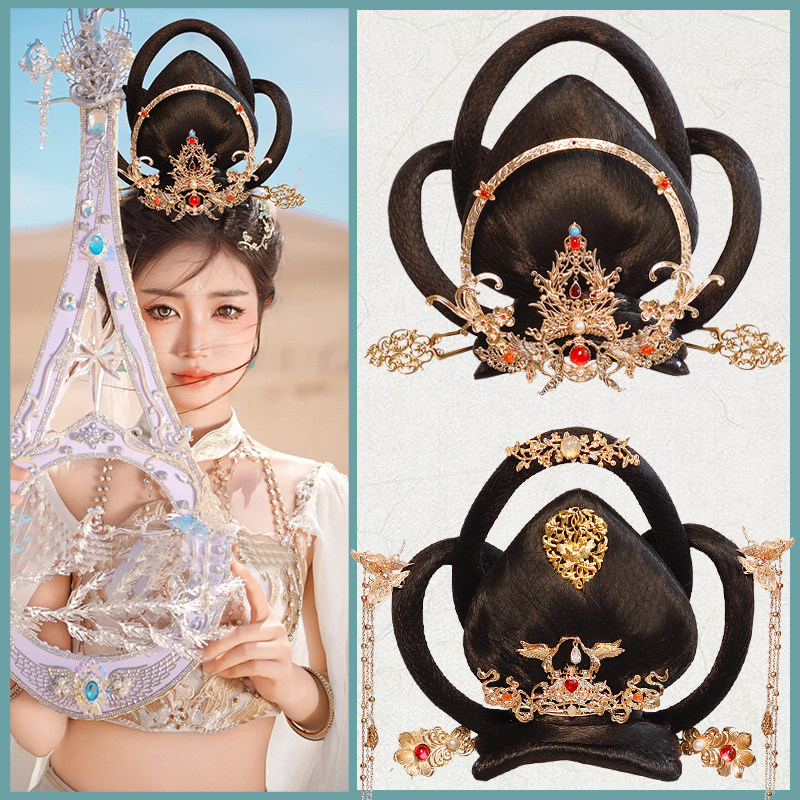 汉服假发女演出敦煌飞天舞蹈假发头饰组合琵琶舞发髻古装造型发包