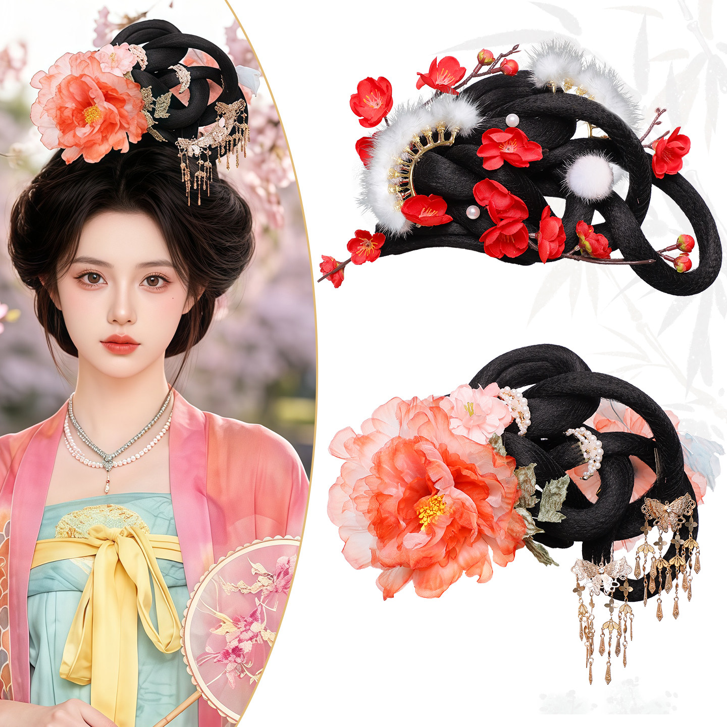 春夏秋冬十二花神透纱流苏发包