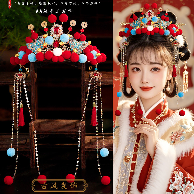 小财神烧蓝发冠发饰合金