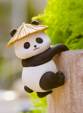 攀爬熊猫花盆挂件庭院幼儿园民宿花园造景微景观装饰多肉盆栽挂件