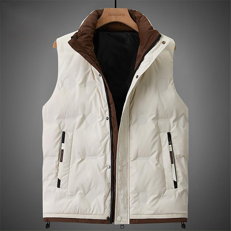潮流立领背心无袖高端加厚保暖羽绒棉服马甲纯色外套休闲帅气坎肩