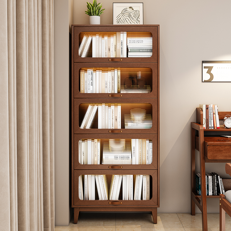 实木防尘书柜带玻璃门