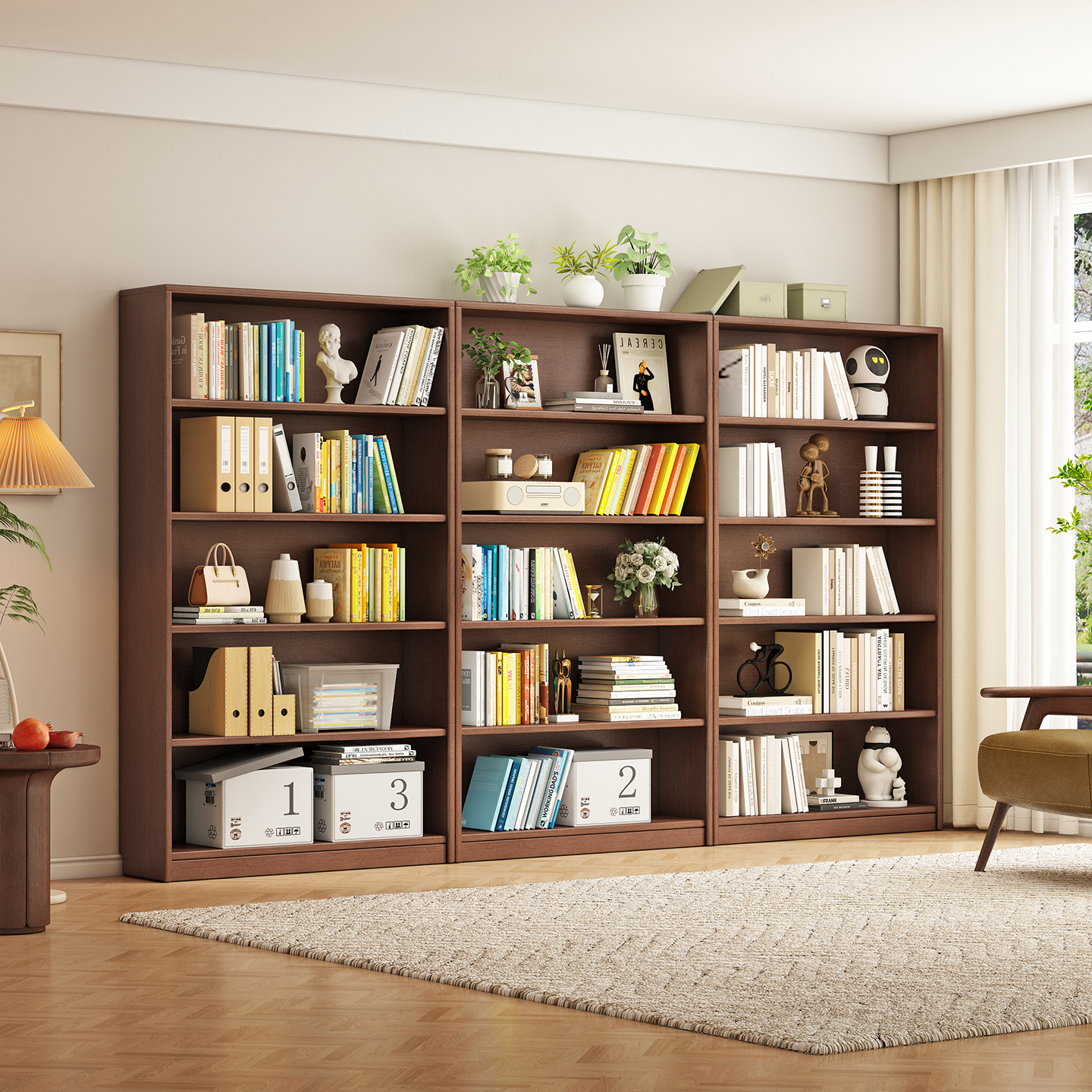 落地实木书柜一体靠墙学生家用书架落地置物架客厅收纳多层储物柜