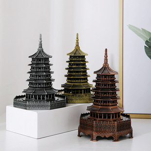 雷峰塔模型雷峰塔纪念品 金属家居客厅摆件旅游朋友同事生日礼物