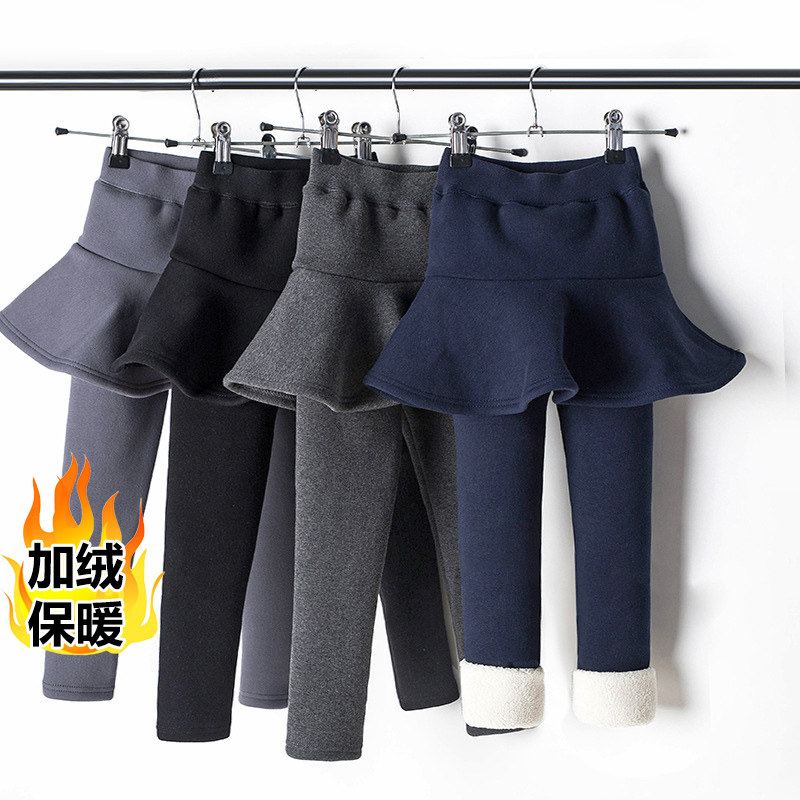 儿童一体绒裙裤冬季女童加绒加厚打底裤摇粒绒大童保暖休闲棉裤子