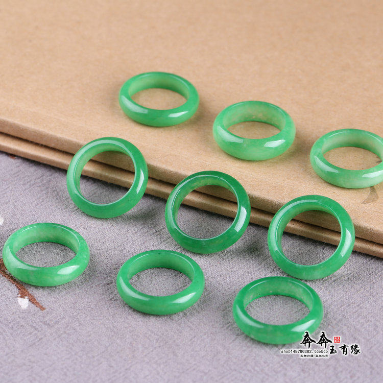 天然干青玉石缅甸翡翠色指环戒指跑环玉环阳绿玉圈diy玉石配件D52