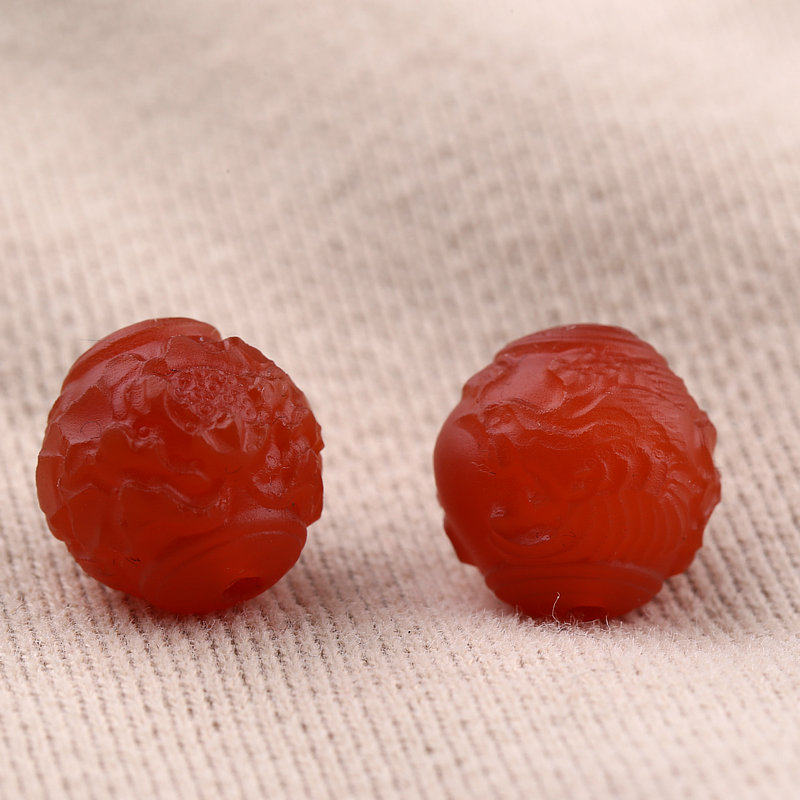 天然红玛瑙凤穿牡丹圆珠13mm南红水晶玉石手链配珠复古民族风d212