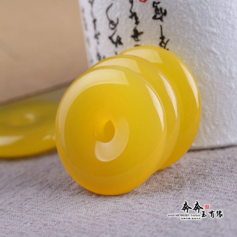 蜜蜡黄天然玛瑙玉石平安扣30mm玉扣项链挂件民族风水晶吊坠A135