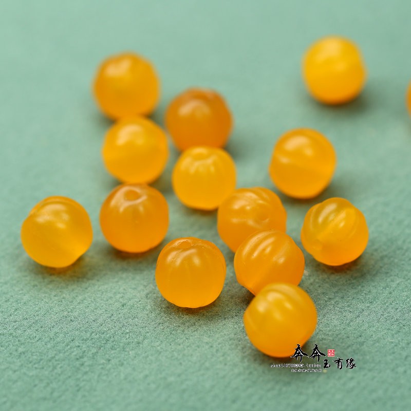 2颗价天然黄玛瑙南瓜玉石散珠8-10mm手工雕刻手链串珠DIY饰品配件