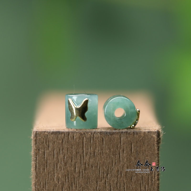 天然蓝水翡翠A货直切7mm桶珠蝴蝶