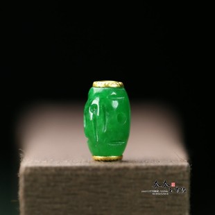 天然翡翠干青雕铜钱路路通米珠8*12mm孔2mm手链手串项链配饰D101