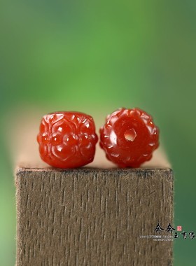 天然原矿红玛瑙精雕10mm双头莲花桶DIY配饰配件文玩散珠隔珠J234