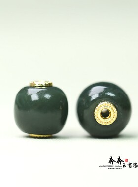纯天然新疆和田玉青花墨玉籽桶珠
