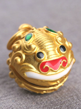 新款古法金吞金兽吊坠黄色金招财纳福会响铃铛diy手链饰品配件T52