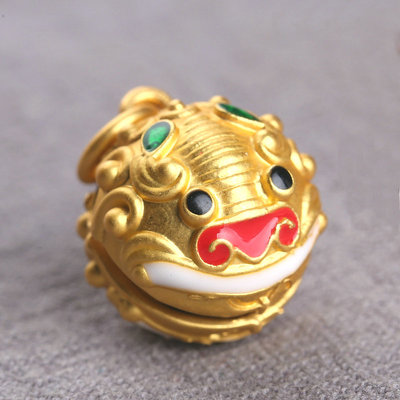 新款古法金吞金兽吊坠黄色金招财纳福会响铃铛diy手链饰品配件T52
