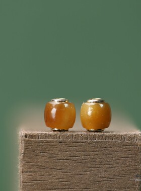 天然糖玉焦糖色小桶珠7*6mm孔2mm路路通DIY手串手链国风配饰J162