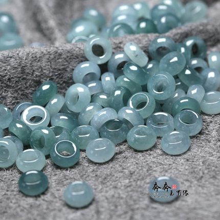 2颗价。天然翡翠A货算盘珠7mm大孔3mm玉隔珠项链顶珠蓝水冰种