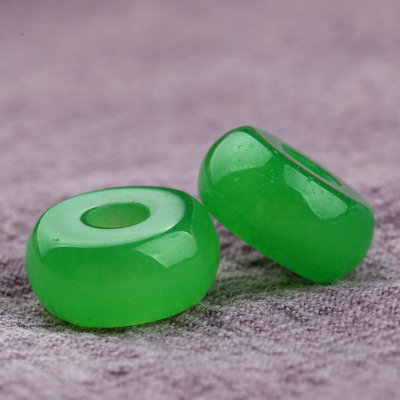 阳绿翡翠色玉石珠子14*7大孔4mm