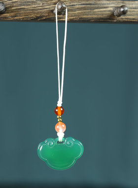 天然绿玉髓如意锁钥匙扣30mm翠绿玉石长命锁挂件U盘书包挂饰C172