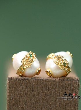 镶嵌天然珍珠11*12mm腰缠万贯设计款米珠通孔配珠DIY首饰配件Y192