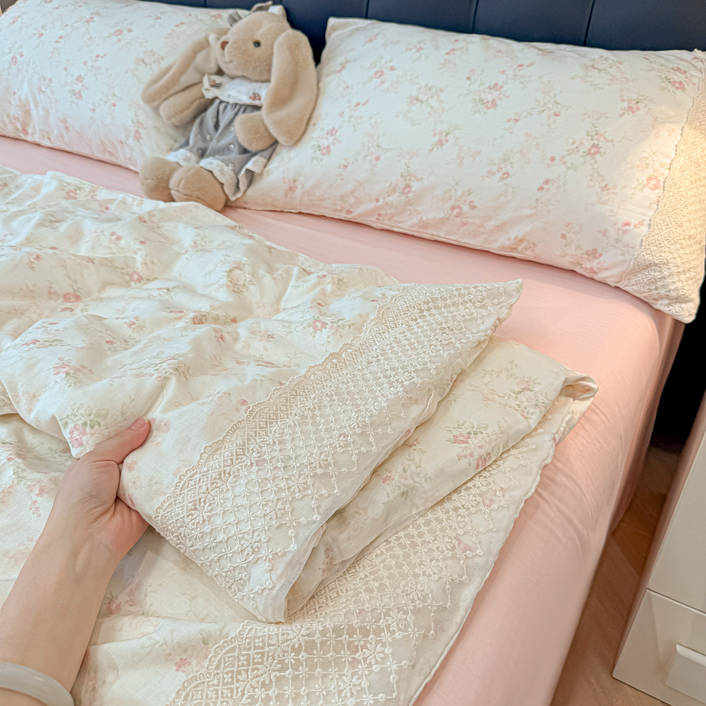 ins少女心碎花蕾丝花边四件套纯棉床单被套新款全棉宿舍三件套4