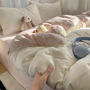 A类软糯简约纯色床上四件套纯棉全棉床单被套床笠学生宿舍三件套