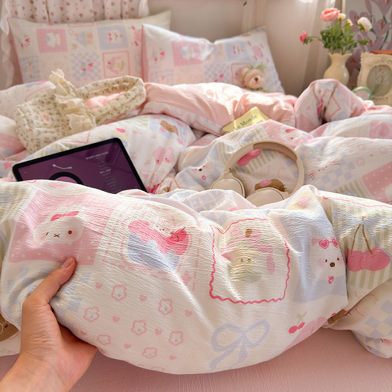 A类纯棉床上用品四件套2025新款双层纱全棉被套大学生宿舍三件套